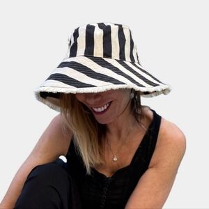 Sprigs Black & White Striped Adjustable Bucket Hat